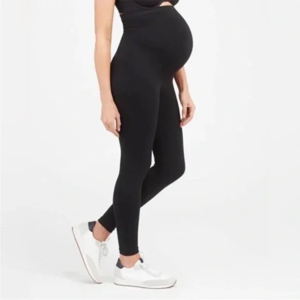 SPANX Black Mama Magic Look at Me Now Seamless Leggings Maternity, Size L